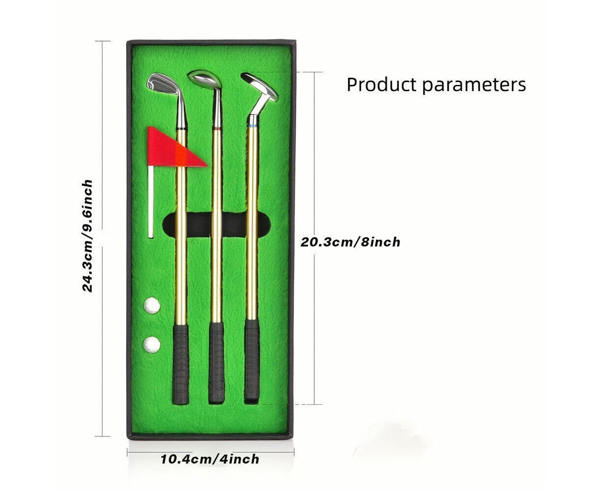 Golf Pen Gift Mini Desktop Golf Sets with 3 Golf Clubs Pens Putting Flag 2 Balls