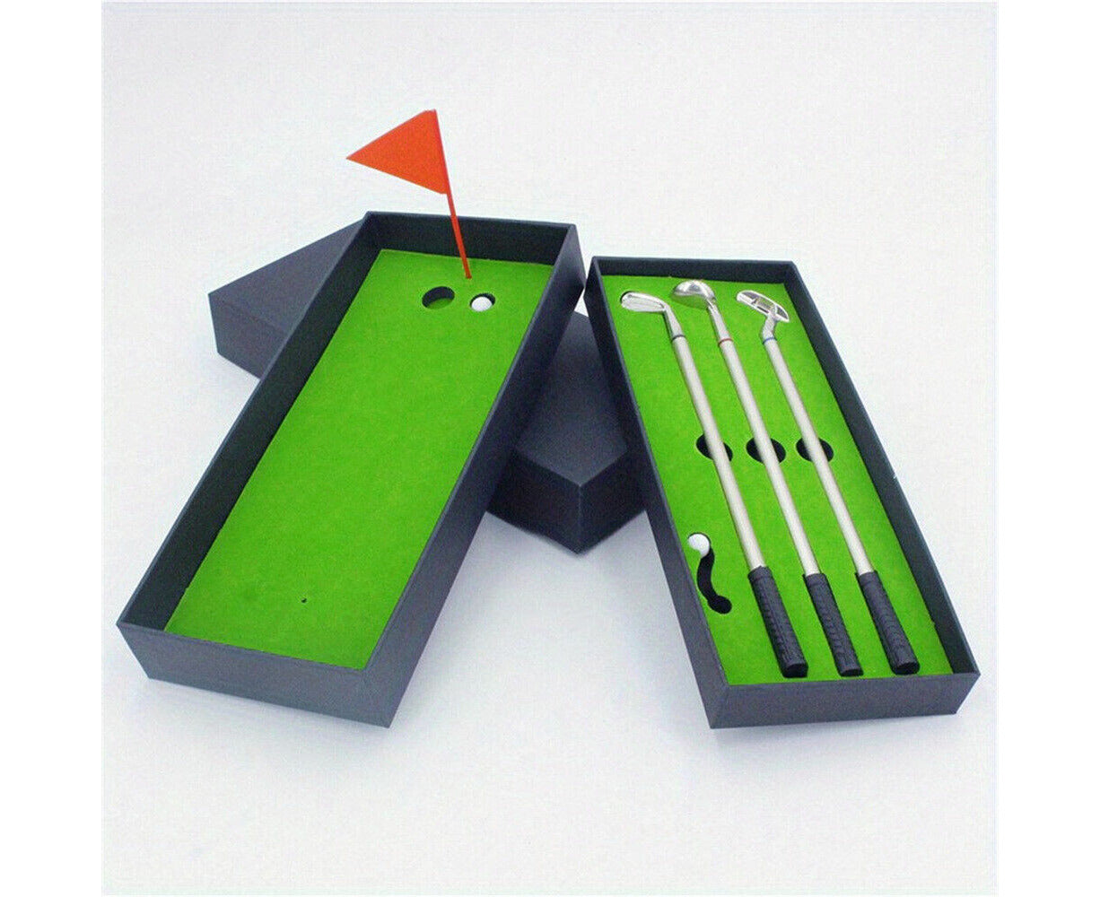 Golf Pen Gift Mini Desktop Golf Sets with 3 Golf Clubs Pens Putting Flag 2 Balls