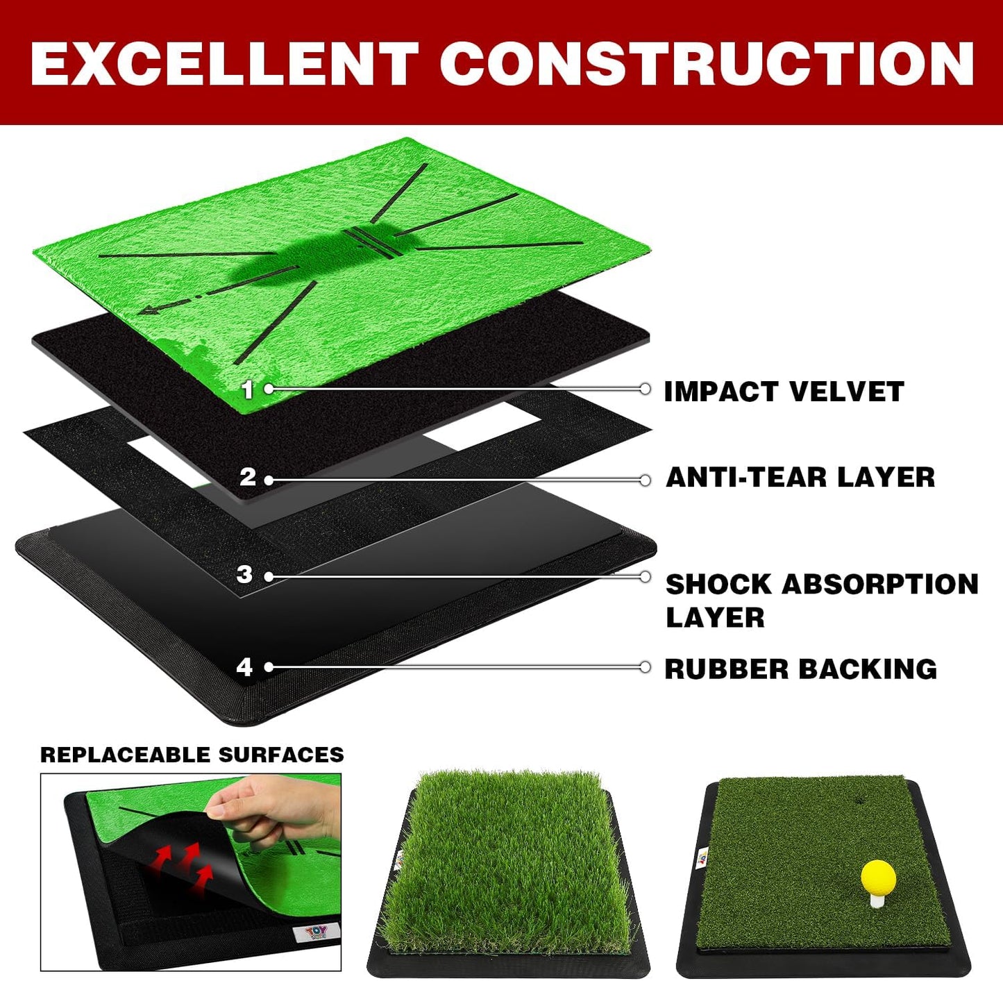 - Golf Mat - Golf Hitting Mat - Golf Mats Practice Outdoor Indoor Golf Training Mat - Golf Practice Mats Outdoor - Chipping Mat - Shows Swing Path - Golf Turf Mat 3-In-1 Impact Golf Mat