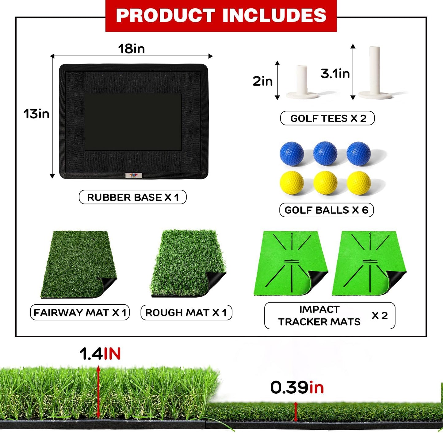 - Golf Mat - Golf Hitting Mat - Golf Mats Practice Outdoor Indoor Golf Training Mat - Golf Practice Mats Outdoor - Chipping Mat - Shows Swing Path - Golf Turf Mat 3-In-1 Impact Golf Mat