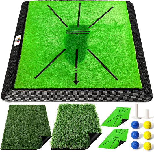 - Golf Mat - Golf Hitting Mat - Golf Mats Practice Outdoor Indoor Golf Training Mat - Golf Practice Mats Outdoor - Chipping Mat - Shows Swing Path - Golf Turf Mat 3-In-1 Impact Golf Mat