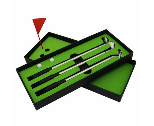 Golf Pen Gift Mini Desktop Golf Sets with 3 Golf Clubs Pens Putting Flag 2 Balls
